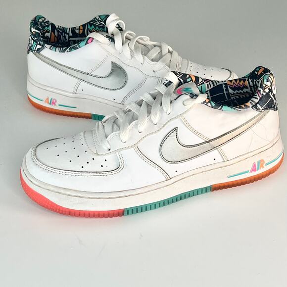 Nike Air Force 1 GS Sneakers White Multicolor 596728-100 Big Kids Youth 5.5 - Picture 1 of 14